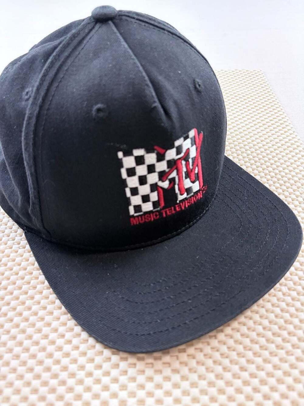 Mtv Snapback Hat Black Checkered Music Television Adjustable Cap